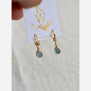 December Birthstone Huggie Earrings – Turquoise/Blue Topaz Charm